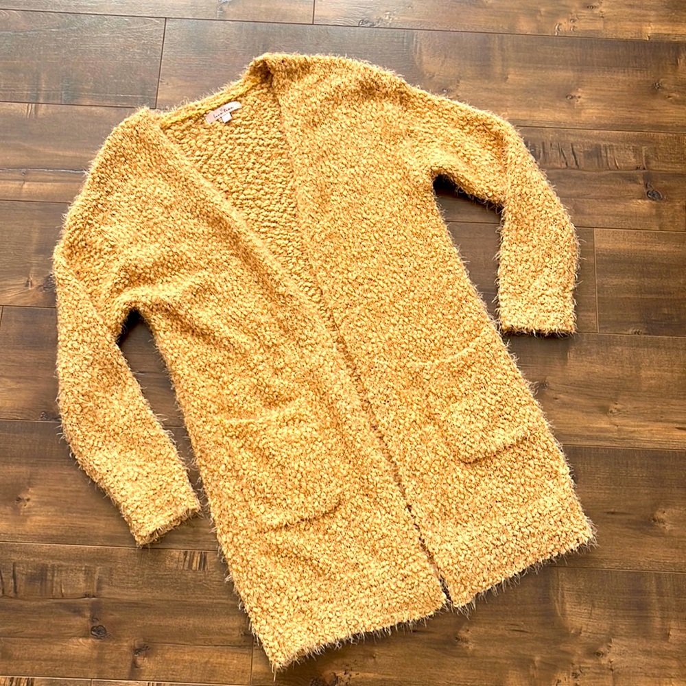 Love Tree - Popcorn Textured Long Sweater Cardigan - Caramel - Size Large - Picture 5 of 9